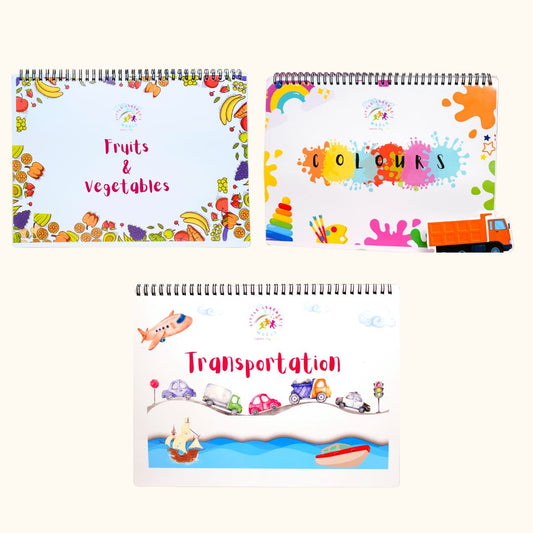 Essential Learning Combo: Fruits & Veggies, Colors, and Transportation Binders Combos - Little Learners World