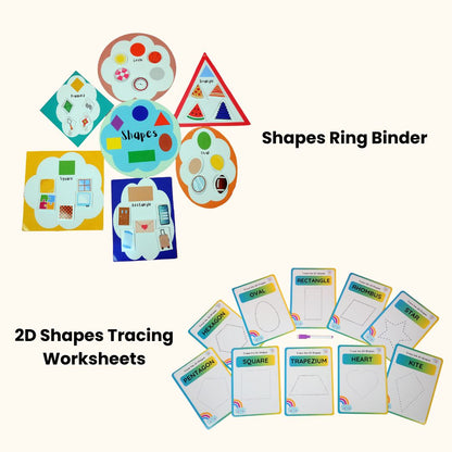 Pack of 7 Activity Binder with Shapes Ring Binder & 2D Tracing Shapes Worksheet - Little Learners World